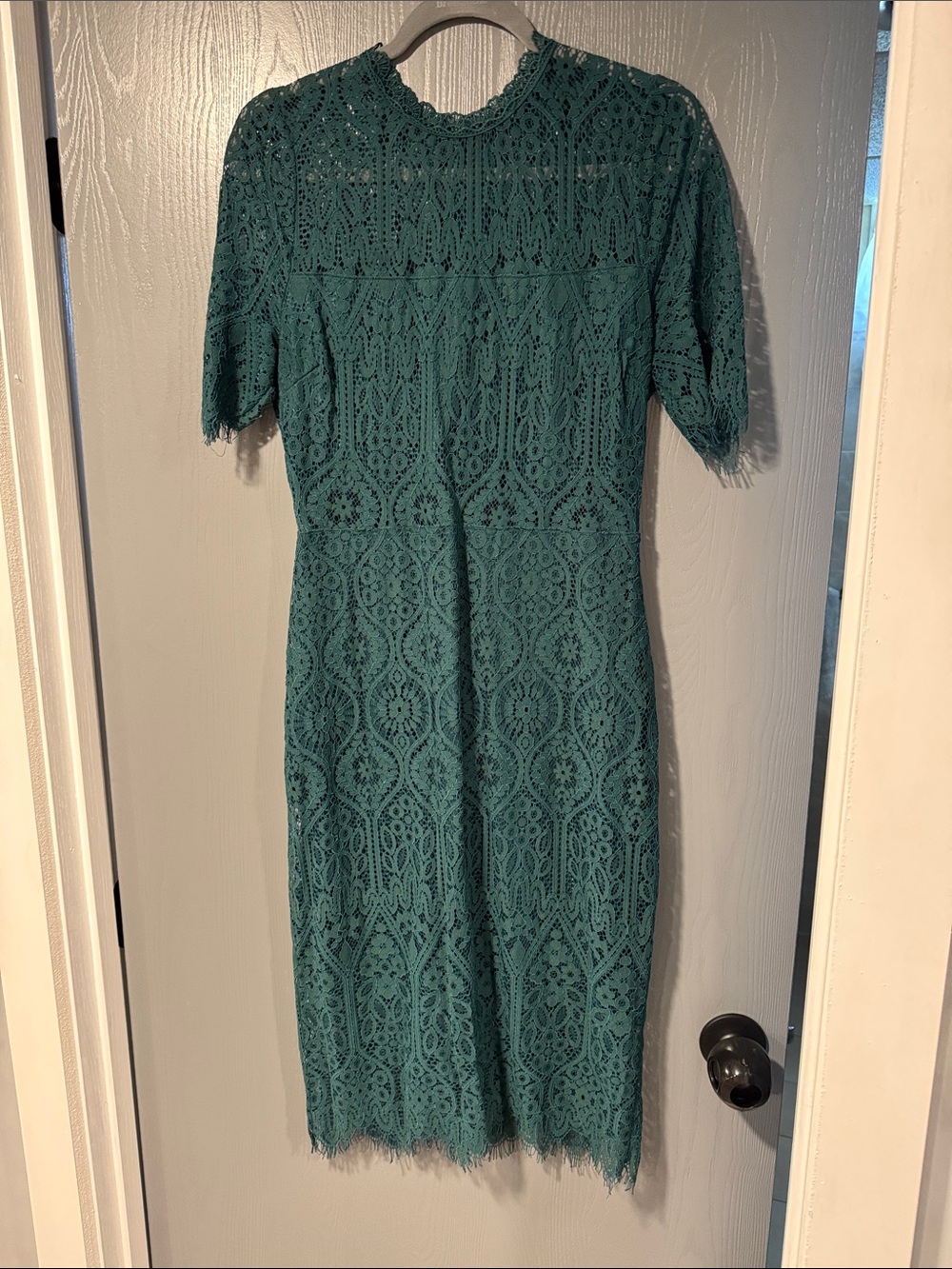 Lulu's Forest Green Sheer Lace Short Sleeve Mini Dress